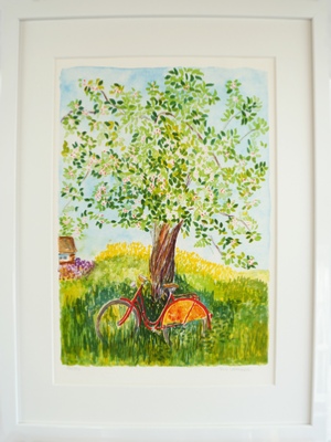 Inramad litografi "Rd Cylel" 43x53 cm (F)