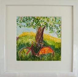 Inramad litografi "Rd Cykel" 33x33 cm (E)